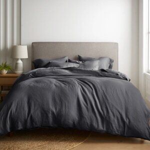 Quince European Linen Duvet Cover King/Cal King Charcoal Pre-Owned Laundred Once